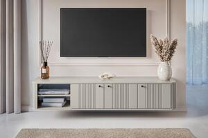Szafka RTV wisząca Vesper 187 cm trzydrzwiowa - kaszmir / czarne uchwyty