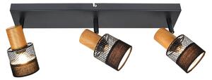Coletta SPL-90110-3 czarna lampa z drewnem abażur metalowa siatka i tkanina 3xE14