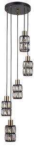 Menfi PND-44236-5-BK-GD lampa wisząca kaskada czarna z mosiądzem klosz szkło bursztynowe 5xE27