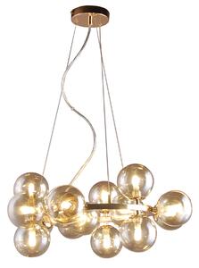 MARBELIO lampa wisząca złota klosze szkło koniakowe na obręczy 15xG9 PND-6161-15 GO+CO