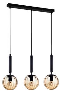 RAVENA lampa wisząca czarna klosze ryflowane bursztynowe 3xE27 PND-2324-3L BK+AMB