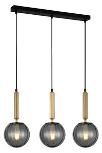 RAVENA lampa wisząca czarna z mosiądzem klosze ryflowane dymione 3xE27 PND-2324-3L BRO+SG
