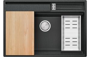 Zlewozmywak kuchenny granitowy jednokomorowy bez ociekacza i miejscem na akcesoria i deskę Oslo 80 Pocket Multilevel + GRATIS