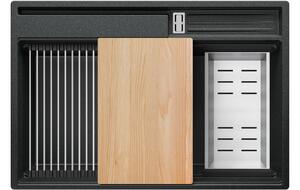 Zlewozmywak kuchenny granitowy jednokomorowy bez ociekacza i miejscem na akcesoria i deskę Oslo 80 Pocket Multilevel + GRATIS