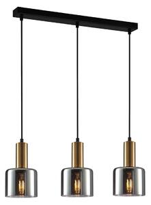 SANTIA PND-65342-3-BRO+SG lampa wisząca czarna z miedzią klosze dymione 3xE27