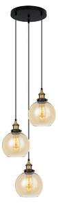 CARDENA lampa wisząca loftowa kaskada czarno-złota klosz kula szkło bursztynowe 3xE27 MDM-4330/3 GD+AMB
