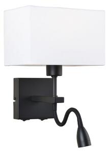 NORTE kinkiet czarny z białym kwadratowym abażurem i lampką do czytania LED 6W 1xE27 WL-1122-2-BL-BM-RC-WH