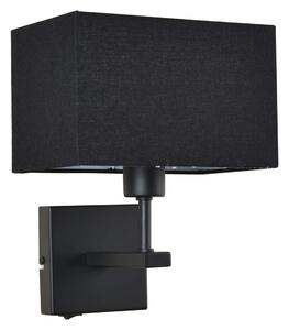 NORTE kinkiet czarny z czarnym kwadratowym abażurem 1xE7 WL-1122-1-A-BM-RC-BL