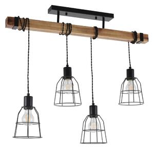 PONTE lampa sufitowa czarna z drewnem retro loft druciane abażurki 4xE27 PND-4290-4-L