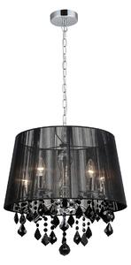 CORNELIA lampa wisząca chrom abażur z czarnej organzy 45cm wisiorki czarny kryształ 5xE14 MDM-2572/5 BK