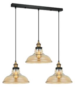 HUBERT lampa wisząca potrójna czarna retro z patyną klosz szkło amber 3xE27 MDM-2381/3 GD+AMB