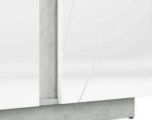 MebleMWM Witryna nowoczesna LUMENS 03P beton srebrny/biały połysk