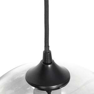 Lampa wisząca Art Deco czarna 3-punktowa z przydymionym szkłem - Busa Oswietlenie wewnetrzne