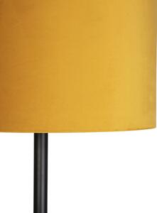 Lampa podłogowa czarna klosz welurowy ochra-złoty 40cm - Simplo Oswietlenie wewnetrzne