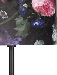Lampa podłogowa czarna klosz welurowy kwiaty 40cm - Simplo Oswietlenie wewnetrzne