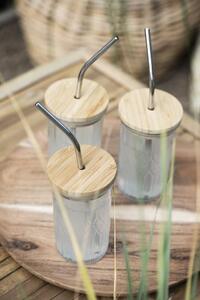 IB Laursen Szklanka z bambusową pokrywką i słomką ze stali nierdzewnej GLASS BAMBOO 300 ml