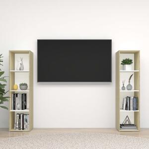Szafki TV, 2 szt., biel i dąb sonoma, 142,5x35x36,5 cm, płyta