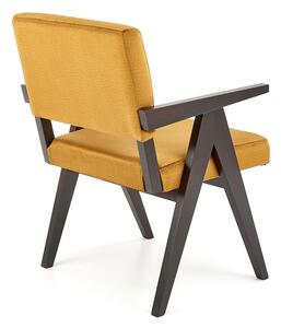 Musztardowe drewniane krzesło w stylu retro - Noko