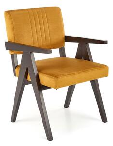 Musztardowe drewniane krzesło w stylu retro - Noko