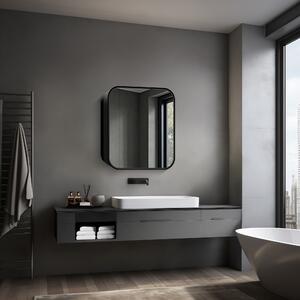 Szafka lustrzana z o?wietleniem Talos Black Nova 60x70 cm czarna - szafka ?azienkowa z lustrem z 2 pó?kami - aluminium - lustrzana tylna ?ciana