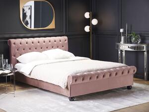 Łóżko wodne welurowe różowe 180 x 200 pikowane wezgłowie brązowe nóżki Avallon Beliani