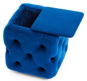 Pufa kwadratowa, szafka nocna tapicerowana otwierana, niebieski welur z guzikami 39x39x45cm