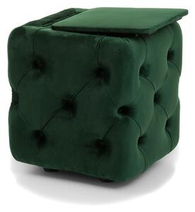 Pufa kwadratowa, szafka nocna tapicerowana otwierana, zielony welur z guzikami 39x39x45cm