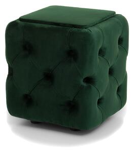 Pufa kwadratowa, szafka nocna tapicerowana otwierana, zielony welur z guzikami 39x39x45cm