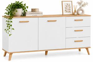 Komoda dwudrzwiowa z 3 szufladami w stylu scandi biały + dąb artisan T6-C80