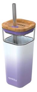 Quokka Liquid Cube - Kubek szklany 540 ml ze słomką ze stali nierdzewnej (Lilac Gradient)