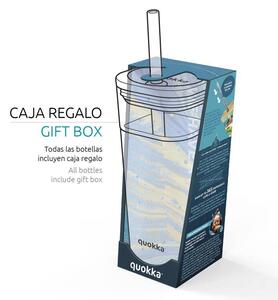 Quokka Liquid Cube - Kubek szklany 540 ml ze słomką ze stali nierdzewnej (Inner Tropical Flow)