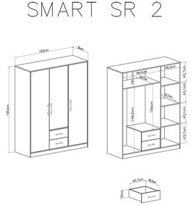 Trzydrzwiowa szafa Smart SRL2 z szufladami i lustrem 150 cm - biały lux / dąb sonoma