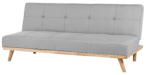 Rozkładana sofa trzyosobowa jasnoszara pikowana drewniane nogi Froya Beliani