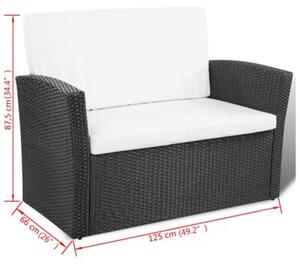 Zestaw Mebli Ogrodowych Komplet Wypoczynkowy Z Poduszkami 4-Częściowy Czarny Rattan Na Taras Balkon Ogród