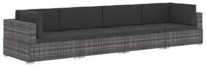 Sofa 4-częściowa do ogrodu, z poduszkami, polirattan, szara