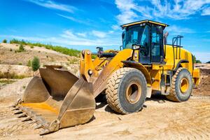 Ilustracja Yellow earth mover prepares the ground, ewg3D