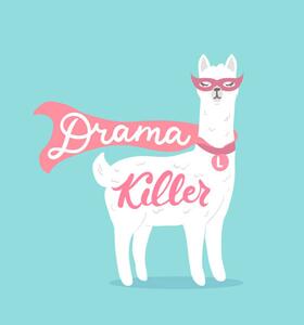 Ilustracja Drama killer cute llama design card, Mitoria