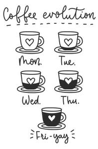 Ilustracja Coffee week evolution funny card with lettering, Mitoria