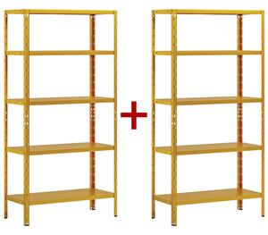 Regał półkowy 1+1 GRATIS, 1800x900x400 mmmm, 5 półek, nośność półki 70 kg, żółty