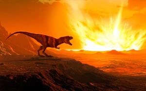 Ilustracja Tyrannosaurus observing asteroid impact illustration, MARK GARLICK/SCIENCE PHOTO LIBRARY