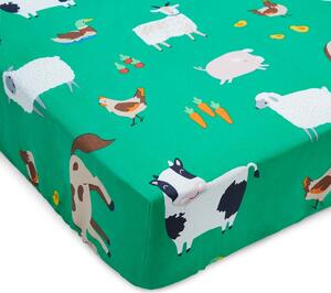 Zielone prześcieradło dziecięce do łóżeczka z gumką 70x140 cm Farmyard Animals – Catherine Lansfield