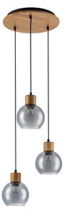 VELMA lampa wisząca z elementami drewna klosze szkło dymione 3xE27 PND-67505-3-WD