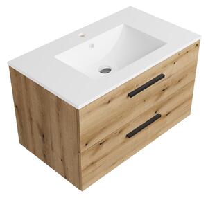 Szafka łazienkowa dąb 80 cm z białą umywalką Sink Quality Gaia 80