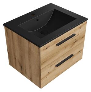 Szafka łazienkowa dąb 60 cm z czarną umywalką Sink Quality Gaia 60