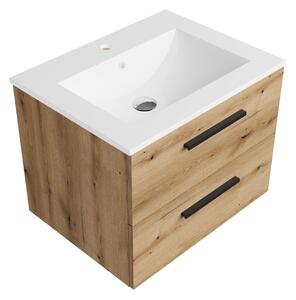 Szafka łazienkowa dąb 60 cm z białą umywalką Sink Quality Gaia 60