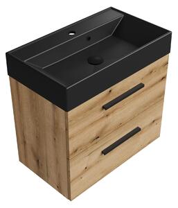 Szafka łazienkowa dąb 59 cm z czarną umywalką Sink Quality Aura 60