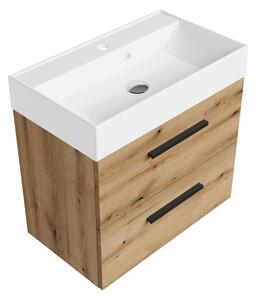 Szafka łazienkowa dąb 60 cm z białą umywalką Sink Quality Aura 60