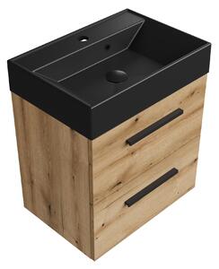 Szafka łazienkowa dąb 50 cm z czarną umywalką Sink Quality Aura 50