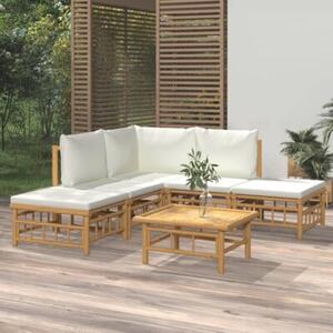 Zestaw Mebli Ogrodowych Komplet Wypoczynkowy Z Poduszkami 6-Częściowy Kremowy Bambus Na Taras Balkon Ogród