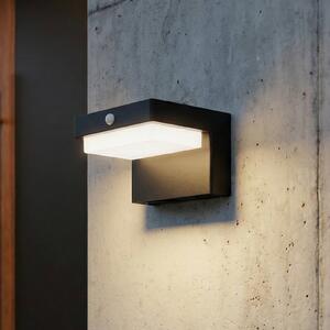 Lindby LED solarny kinkiet Eleazar, czarny, czujnik, ściemniany Eleazar, czarny, aluminium, nowoczesny